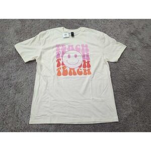 Gildan Making the Grade T Shirt Mens 2XL Ivory‎ Wavy Teach Smiley Softstyle